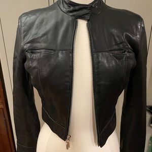 Genuine Lambskin leather black cropped Bebe jacket